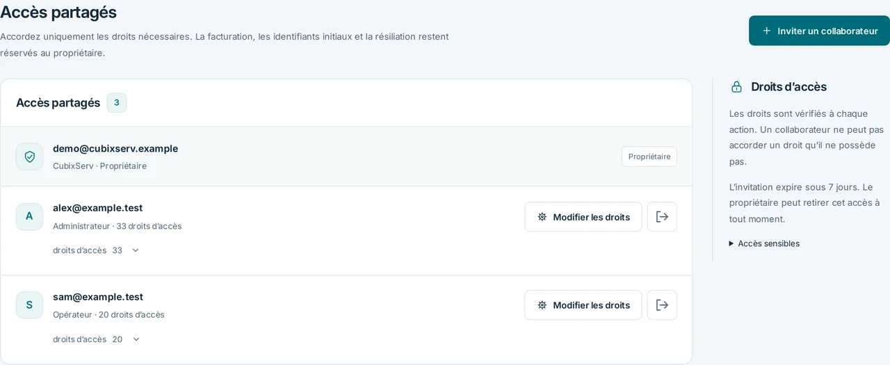 CubixServ · Accès partagés