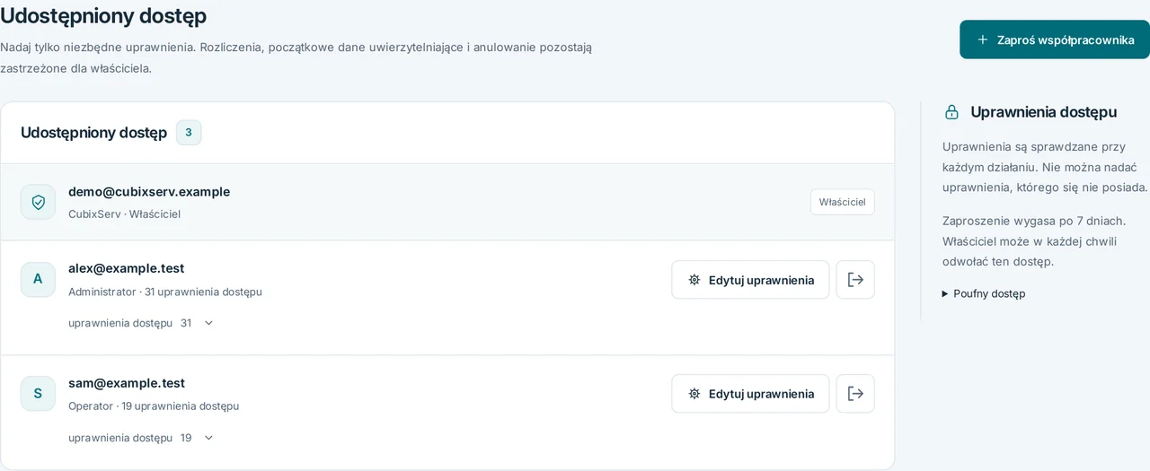 CubixServ · Udostępniony dostęp