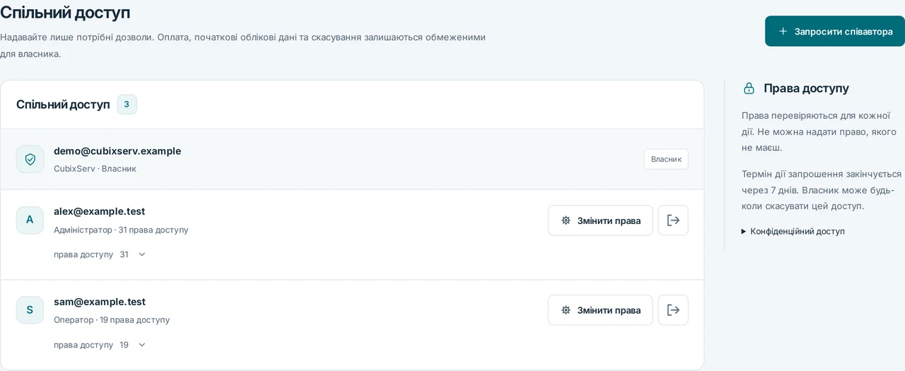 CubixServ · Спільний доступ