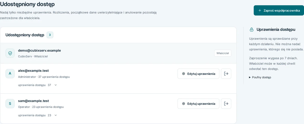 CubixServ · Udostępniony dostęp