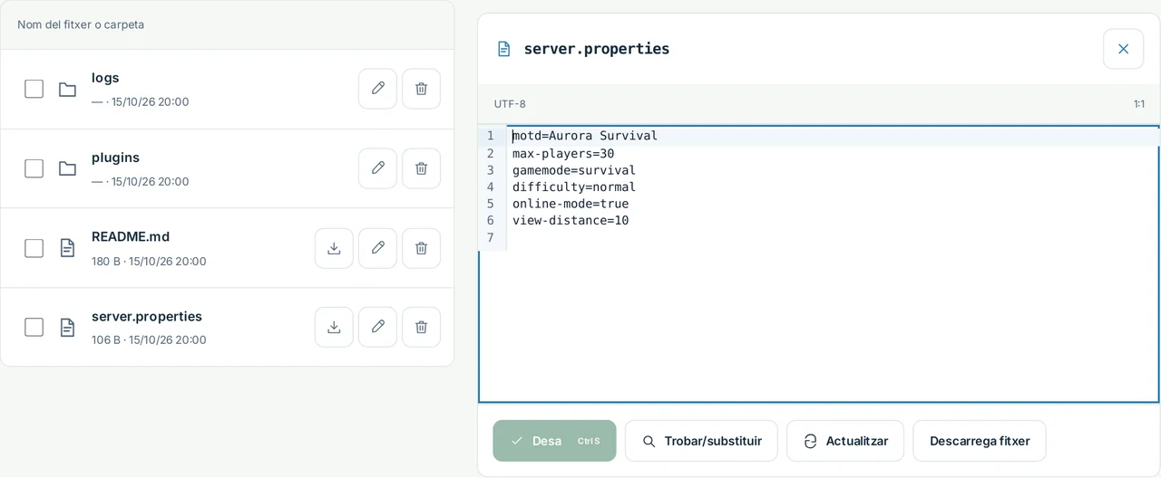 CubixServ · Fitxers