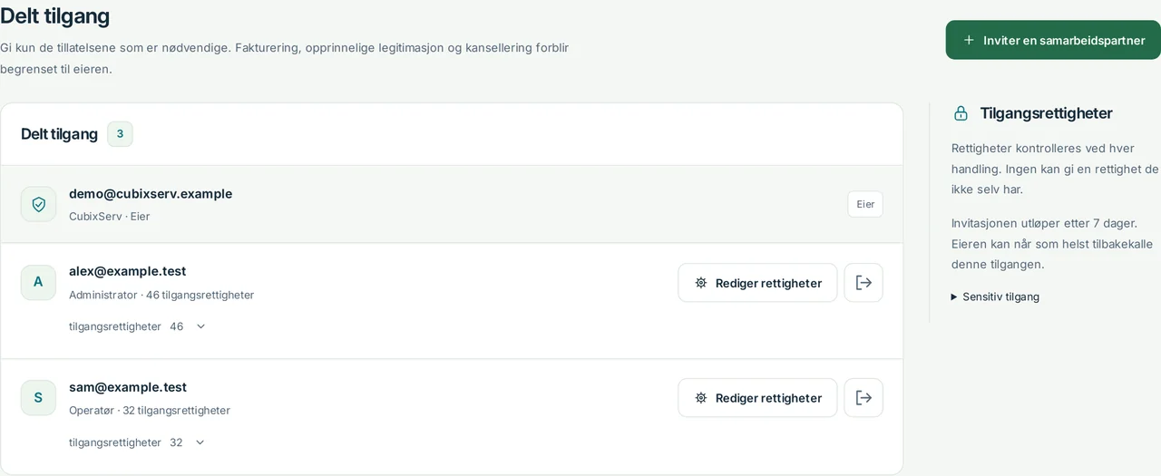 CubixServ · Delt tilgang