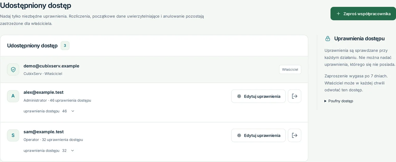 CubixServ · Udostępniony dostęp