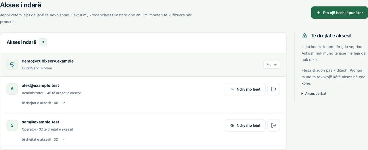 CubixServ · Akses i ndarë