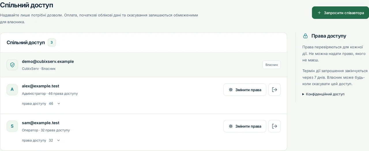 CubixServ · Спільний доступ
