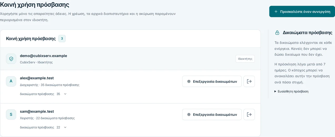 CubixServ · Κοινή χρήση πρόσβασης
