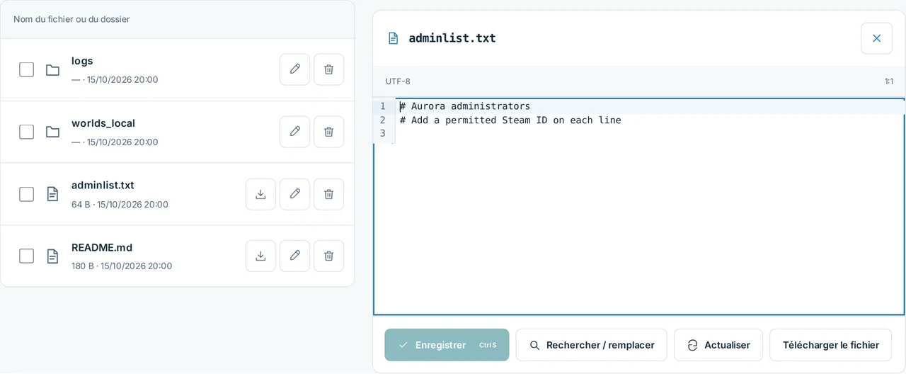 CubixServ · Fichiers
