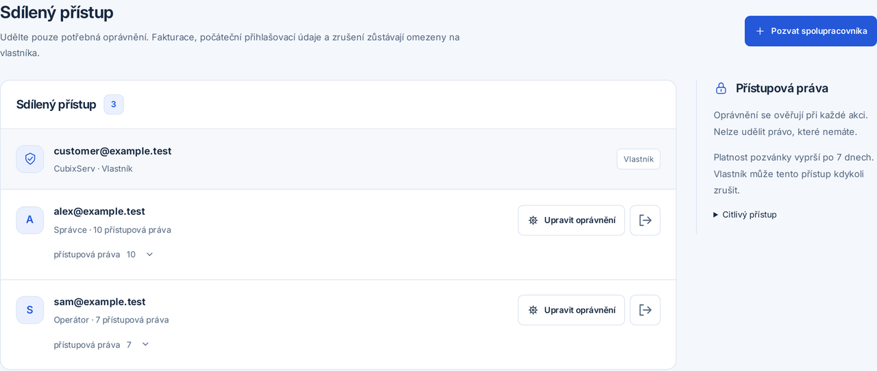 CubixServ · Sdílený přístup
