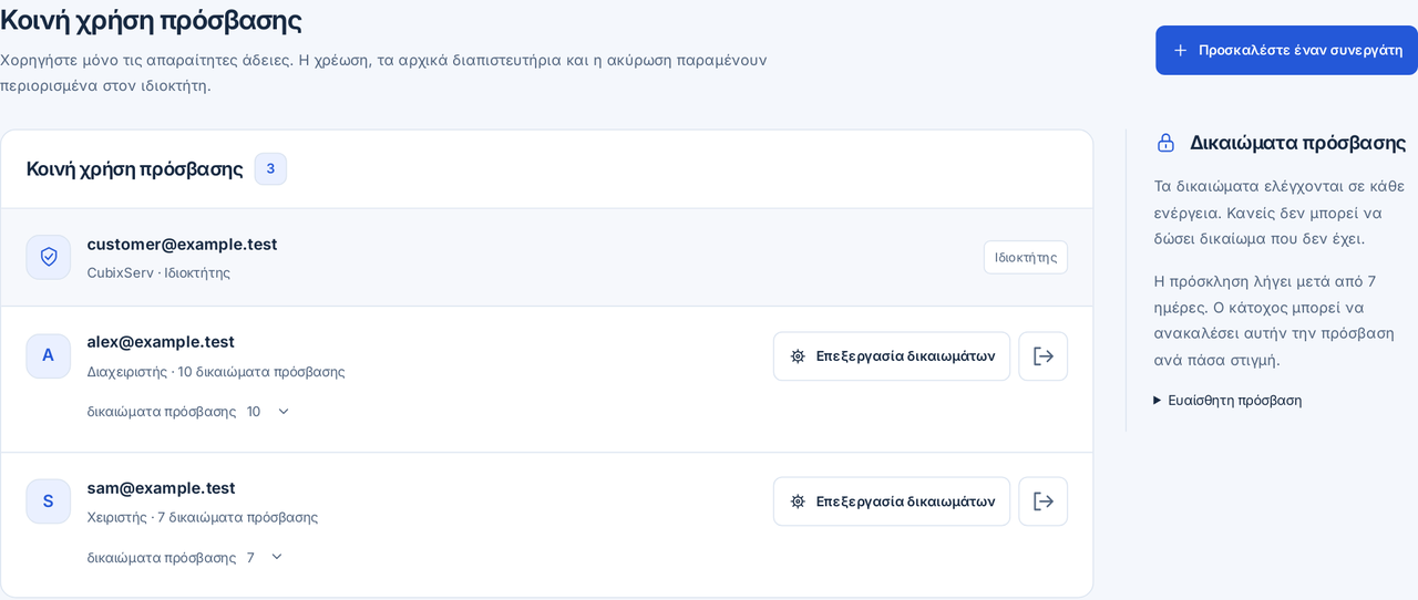 CubixServ · Κοινή χρήση πρόσβασης