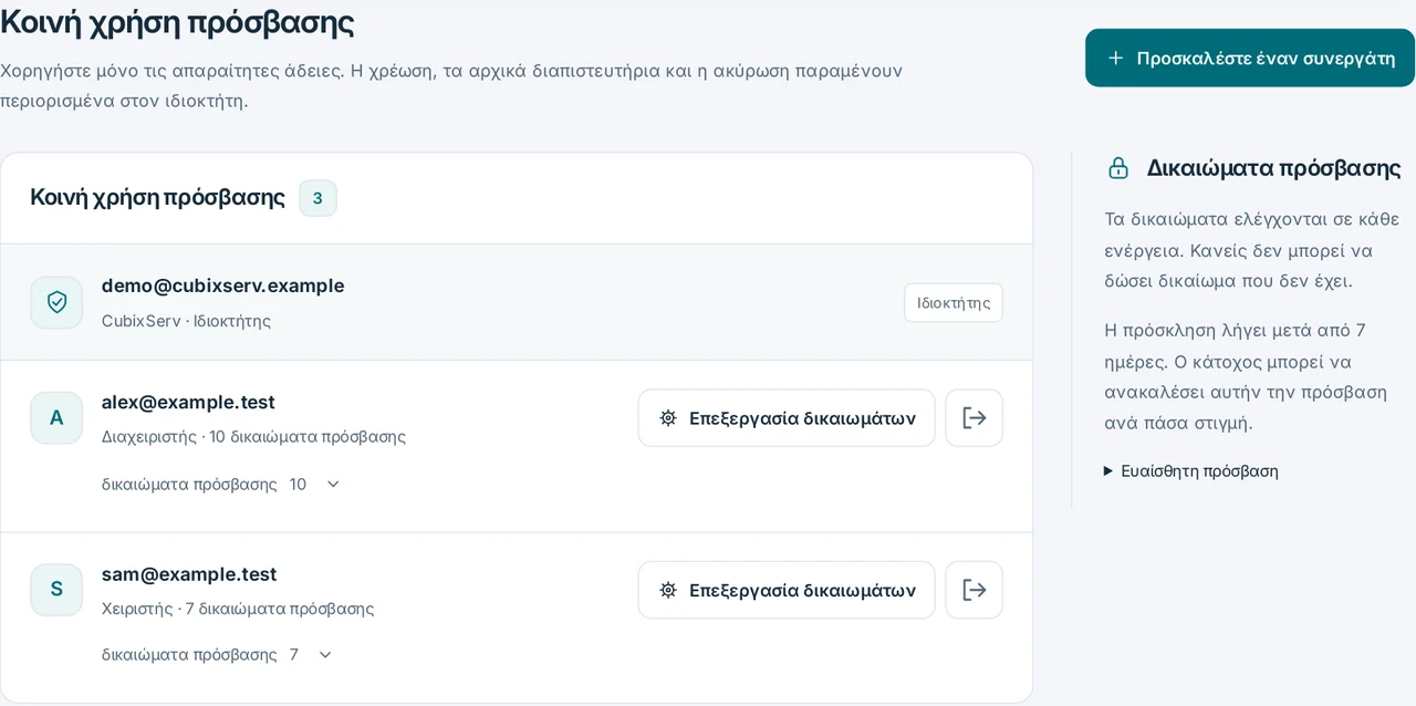 CubixServ · Κοινή χρήση πρόσβασης