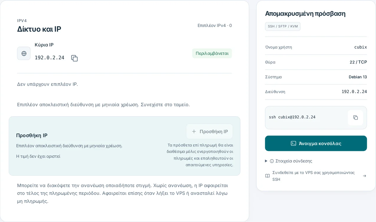 CubixServ · Δίκτυο και IP