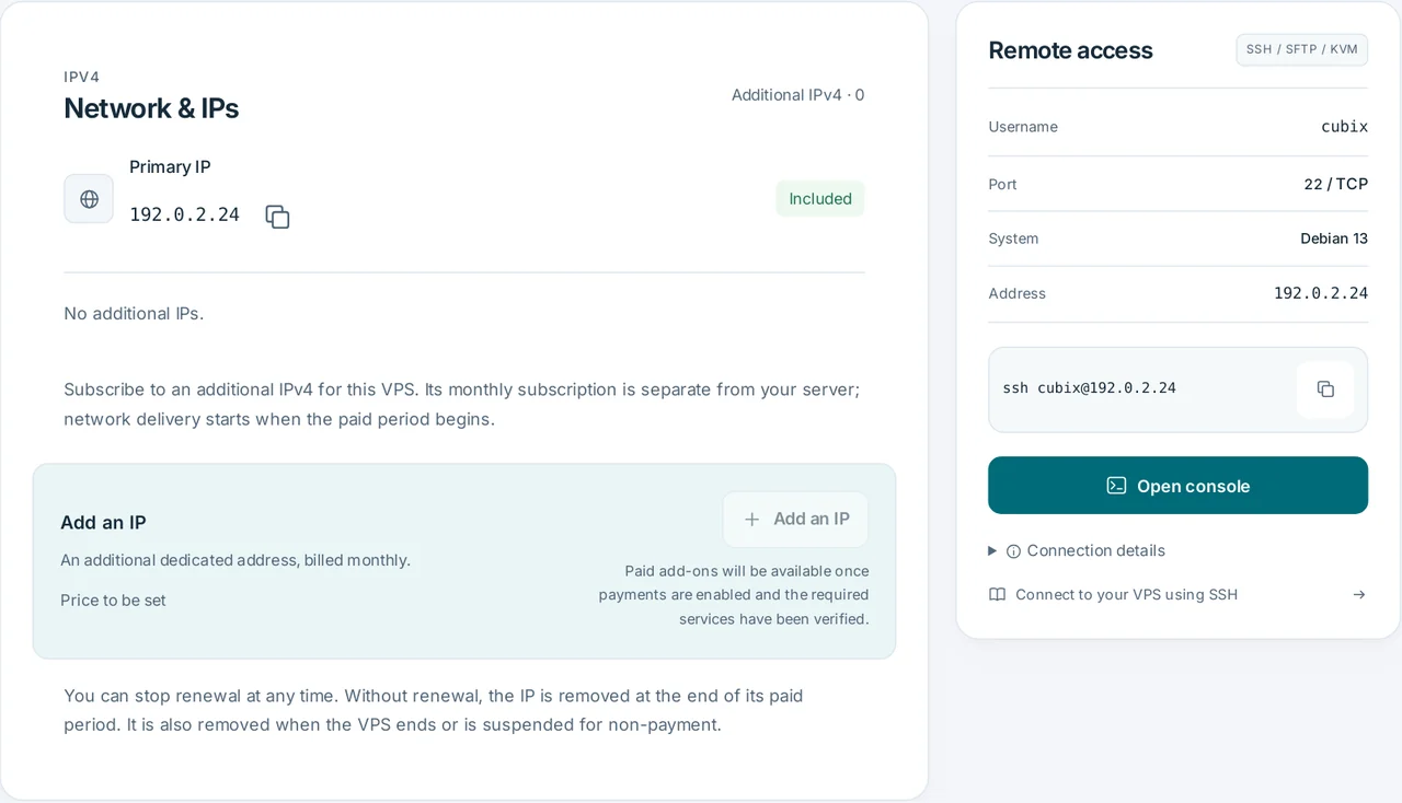 CubixServ · Network & IPs