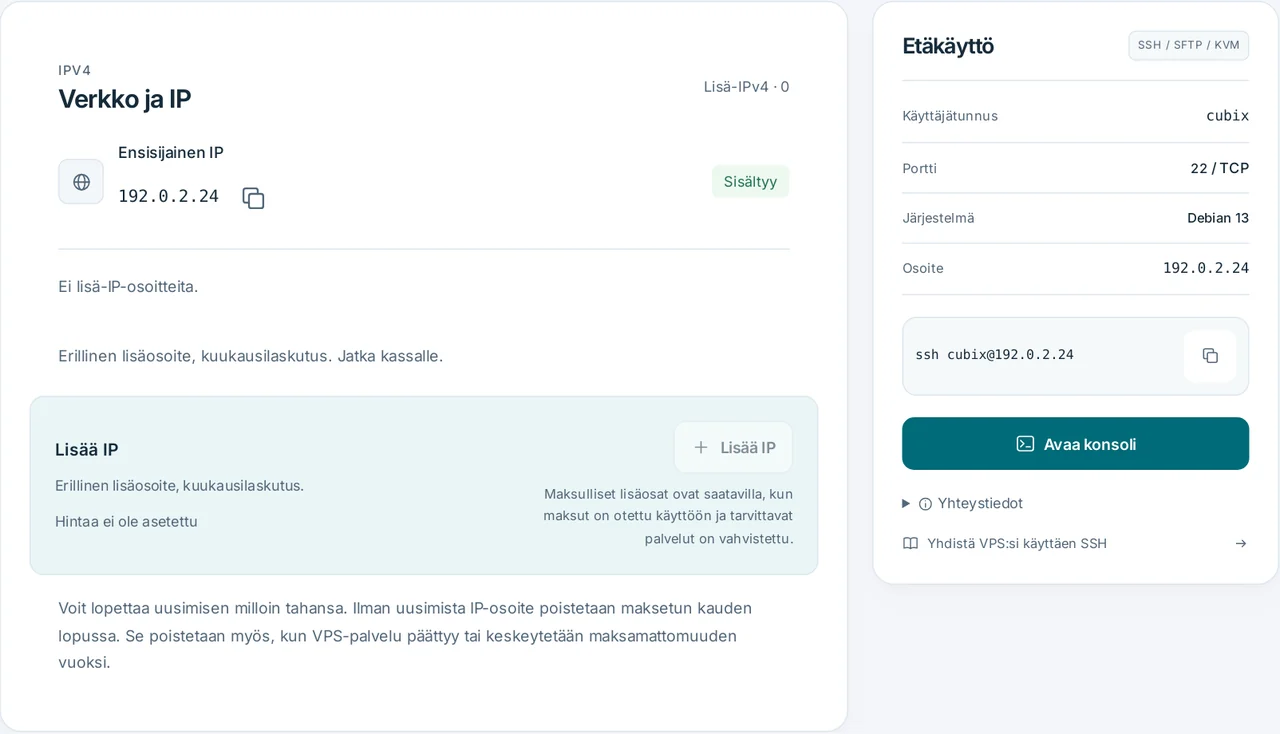 CubixServ · Verkko ja IP