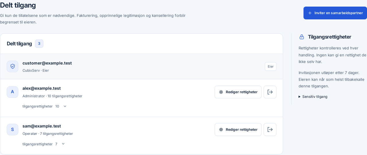 CubixServ · Delt tilgang