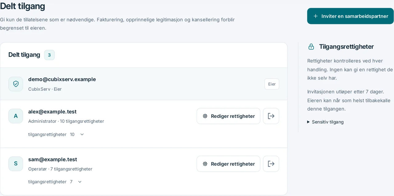 CubixServ · Delt tilgang