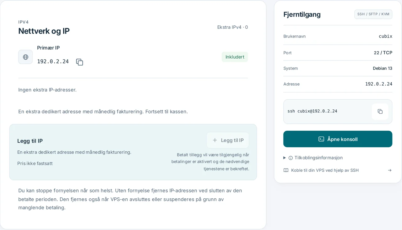 CubixServ · Nettverk og IP