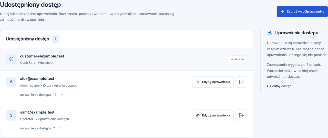 CubixServ · Udostępniony dostęp