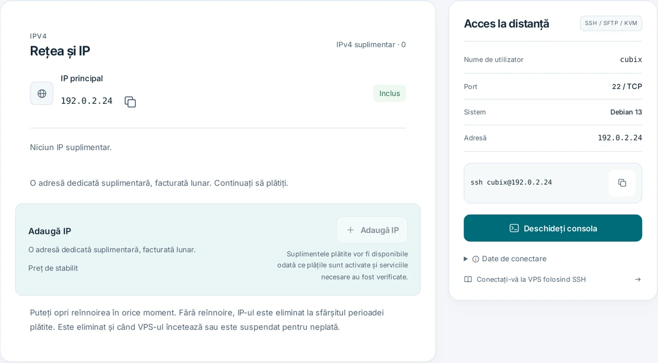CubixServ · Rețea și IP
