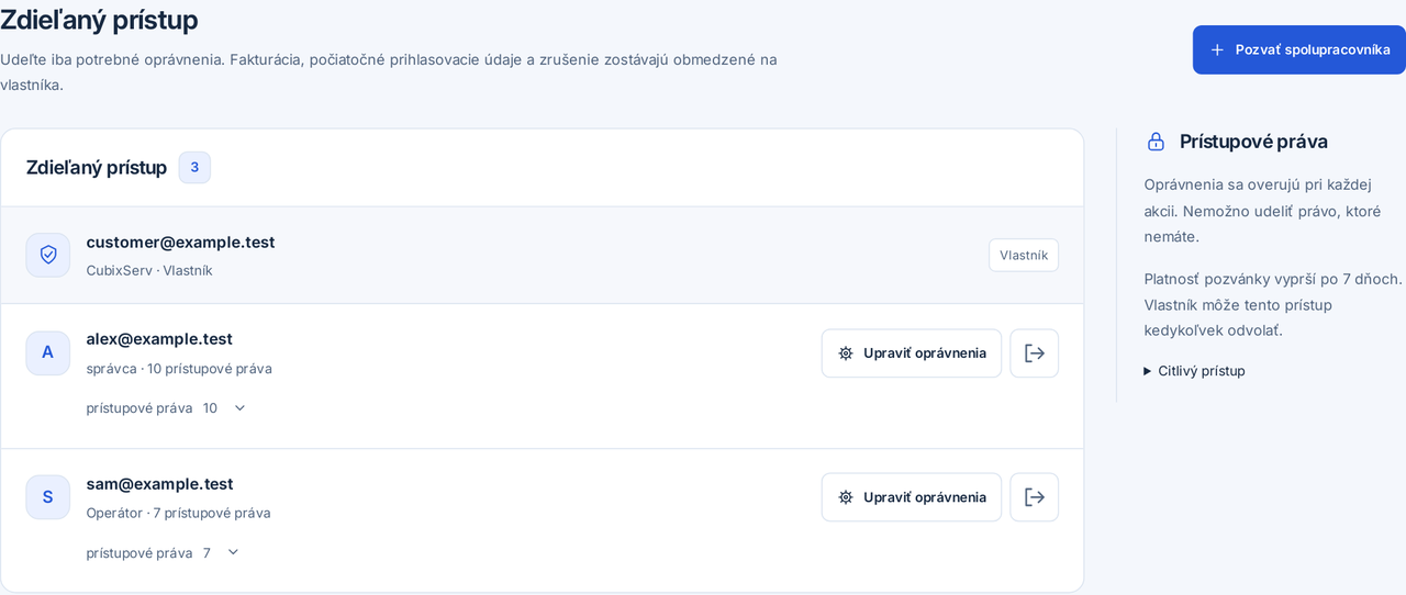 CubixServ · Zdieľaný prístup