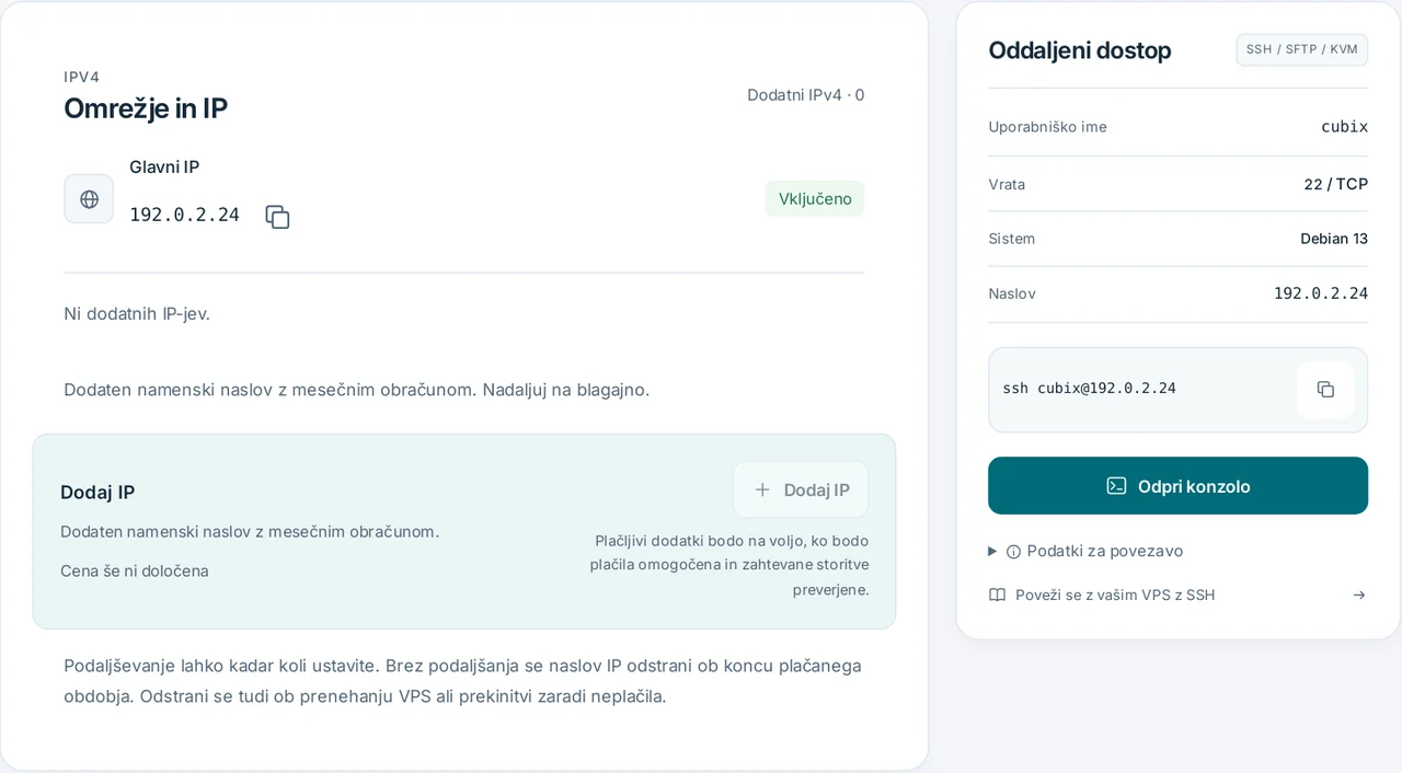 CubixServ · Omrežje in IP