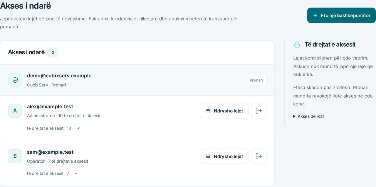 CubixServ · Akses i ndarë