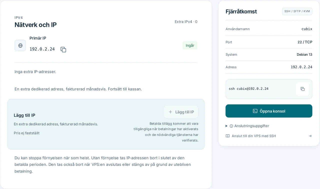 CubixServ · Nätverk och IP