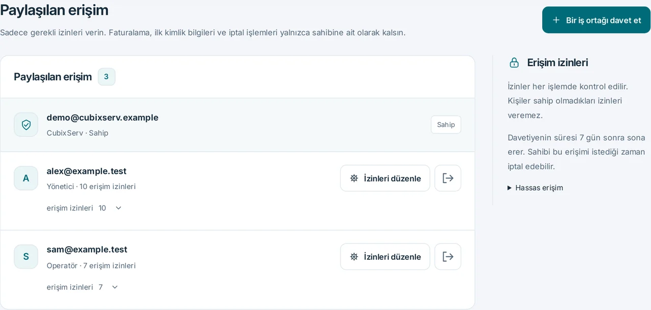 CubixServ · Paylaşılan erişim