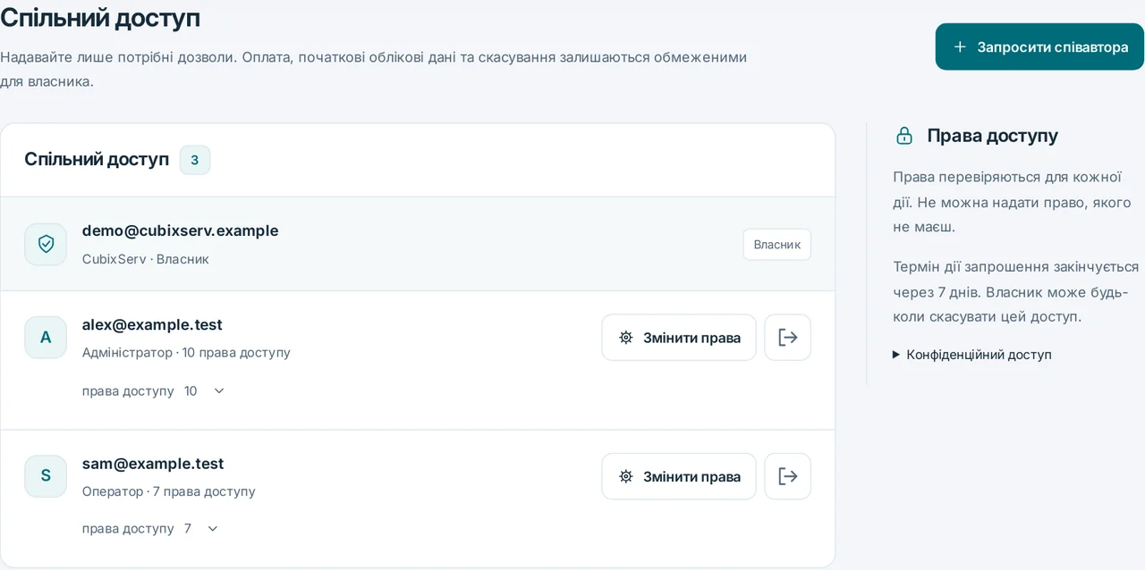 CubixServ · Спільний доступ