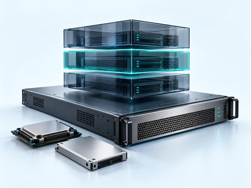 Illustration of a KVM server, virtual machines and SSD storage.